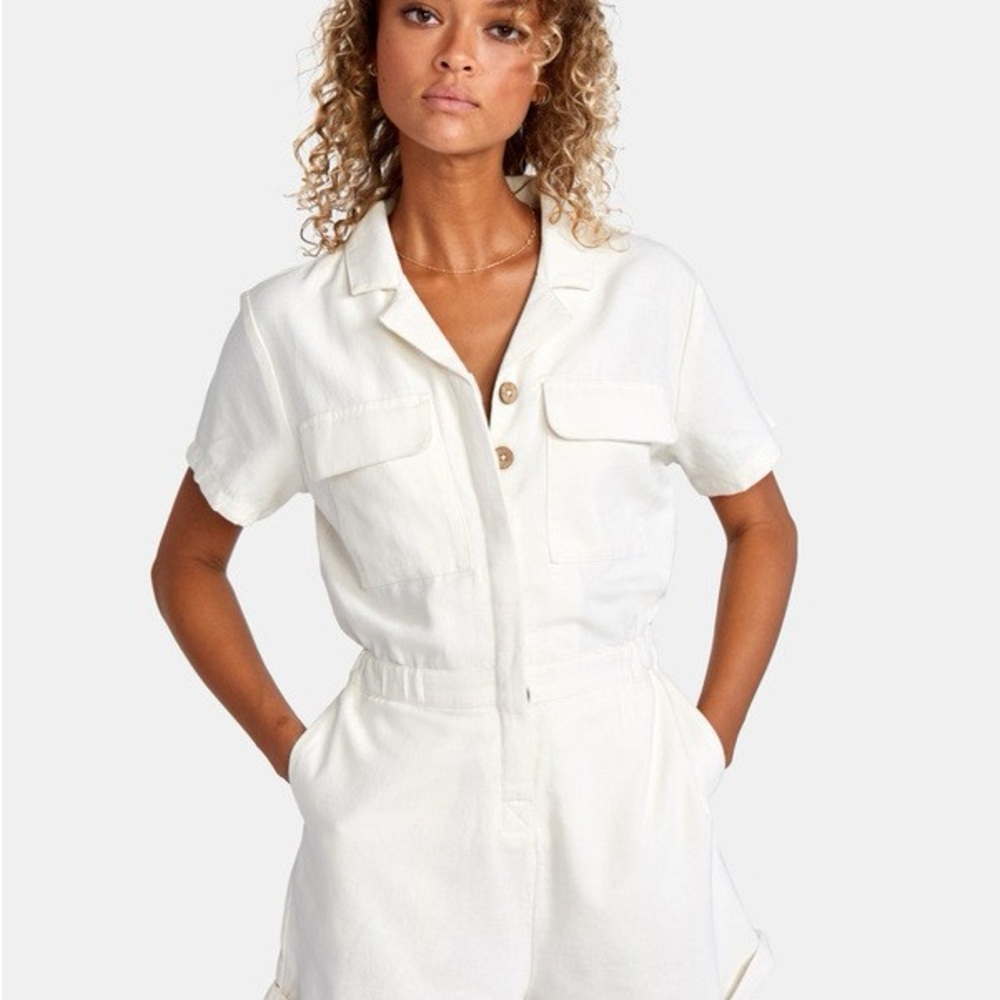 RVCA Cream Button-Up Jumpsuit